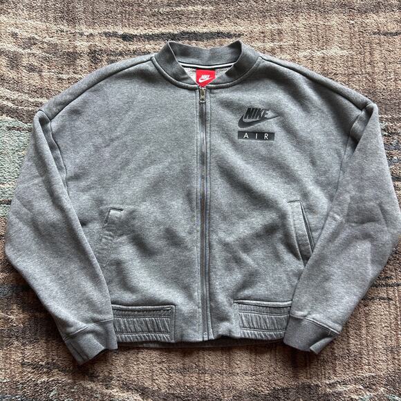 Women's Nike Air Heather Grey Zip Up Bomber Fleece Sweatshirt Jacket Sz Small S - Picture 1 of 6